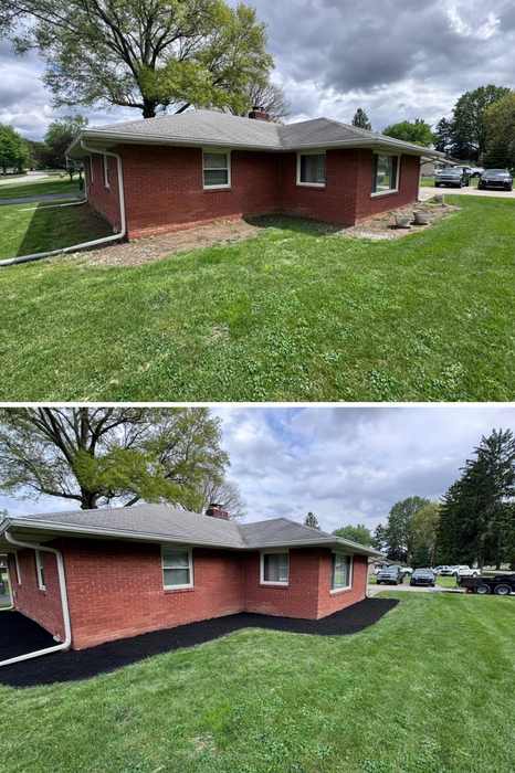 Bare foundation line mulched in